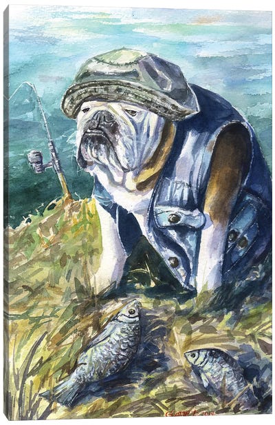 Fishing Canvas Art Print - Bulldog Art