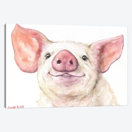 Happy Piggy Canvas Print #GDY167} by George Dyachenko Canvas Art
