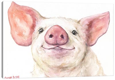 Happy Piggy Canvas Art Print - Farm Animal Art