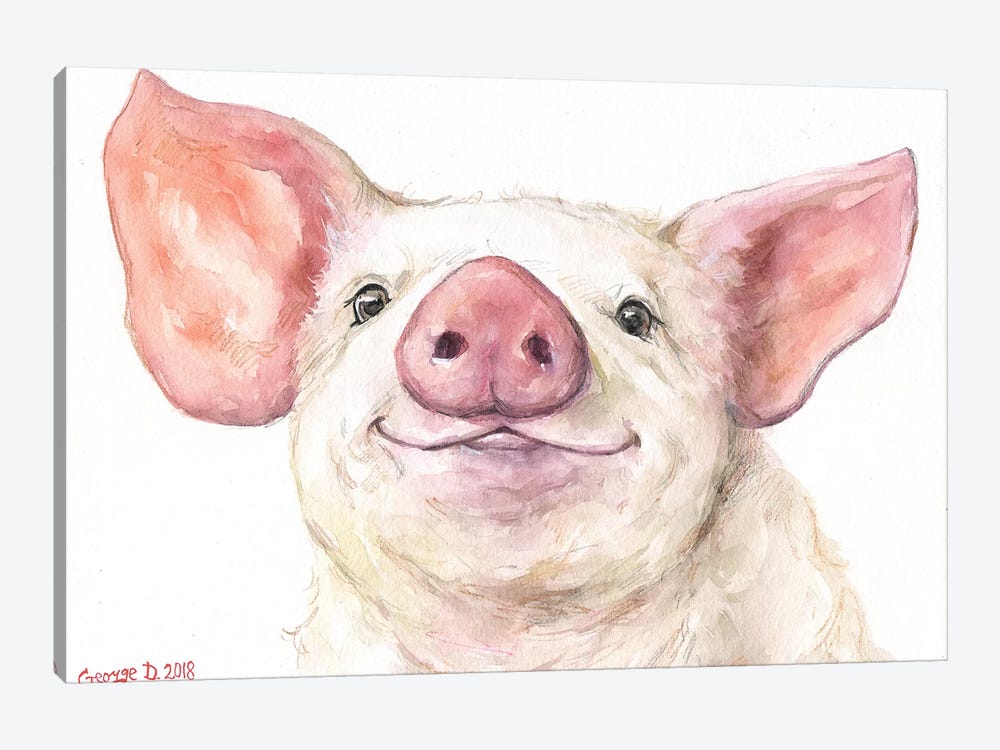 Happy Piggy by George Dyachenko 1-piece Canvas Wall Art