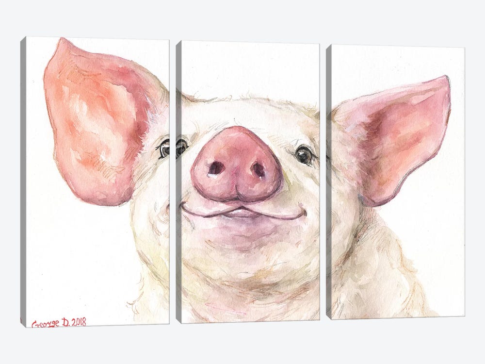 Happy Piggy by George Dyachenko 3-piece Canvas Artwork