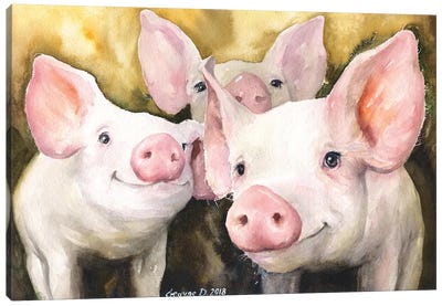 Happy Friends Canvas Art Print - Pigs
