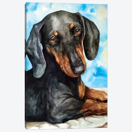 Long-Haired | Jennifer Canvas Art Canvas Seeley Watercolor Dachshund -