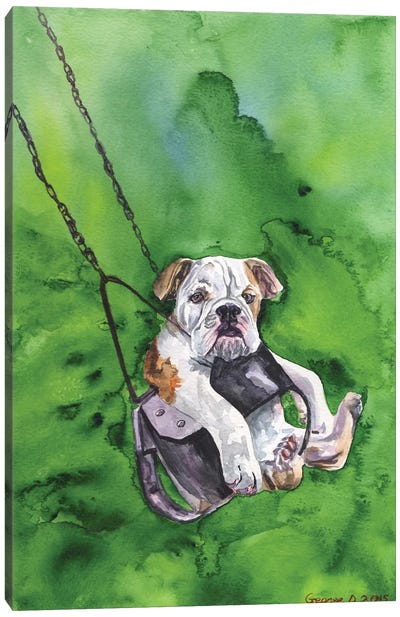 American Bulldog Puppy Canvas Art Print - George Dyachenko