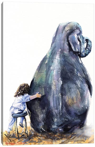 Elephant And Girl Canvas Art Print - George Dyachenko