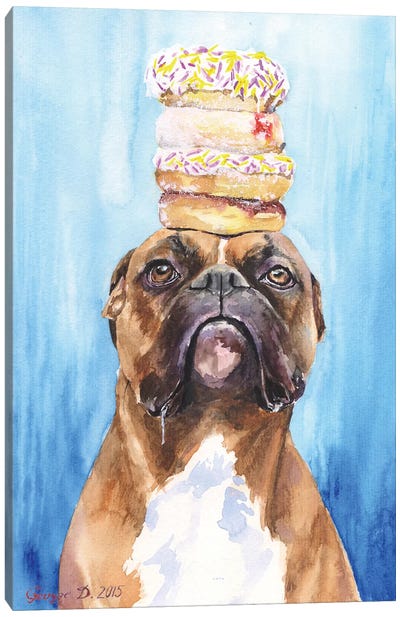 Boxer And Donuts Canvas Art Print - Sweets & Dessert Art