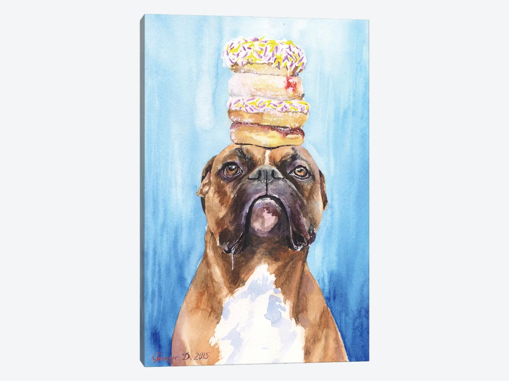 Boxer And Donuts by George Dyachenko 1-piece Canvas Art Print