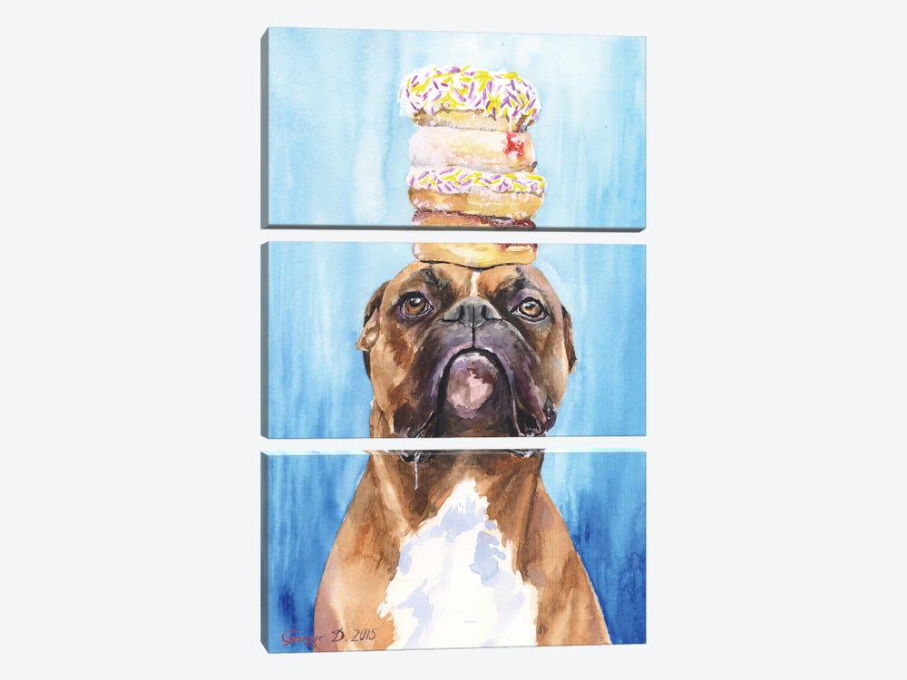 Boxer And Donuts by George Dyachenko 3-piece Canvas Art Print
