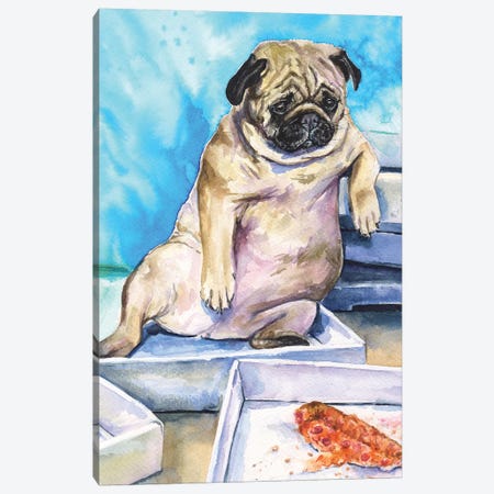 Pug And Pizza Canvas Print #GDY228} by George Dyachenko Canvas Art