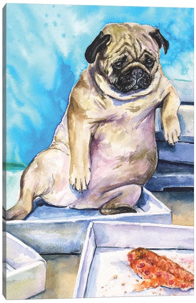 Pug And Pizza Canvas Art Print - George Dyachenko
