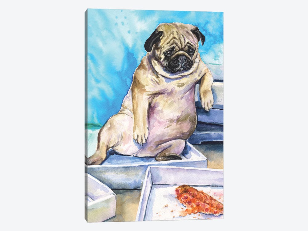 Pug And Pizza by George Dyachenko 1-piece Canvas Print