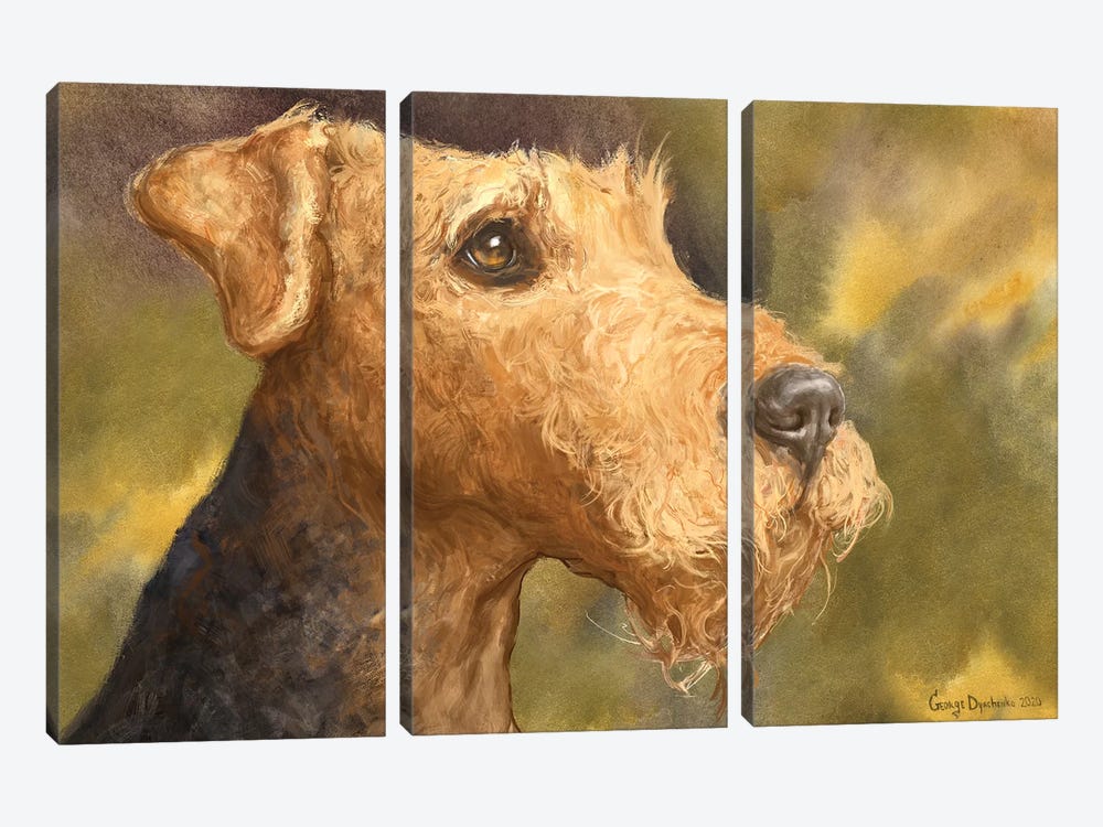 Airedale With Background by George Dyachenko 3-piece Canvas Art Print