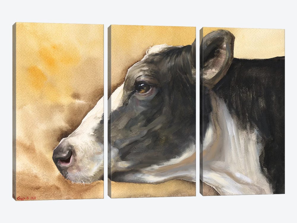 Cow With Background by George Dyachenko 3-piece Canvas Print