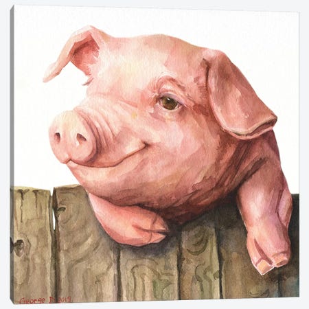 Little Piggy White Background Canvas Print #GDY253} by George Dyachenko Canvas Art Print