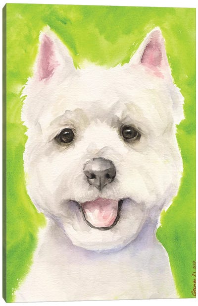 Westie With Background Canvas Art Print - West Highland White Terrier Art