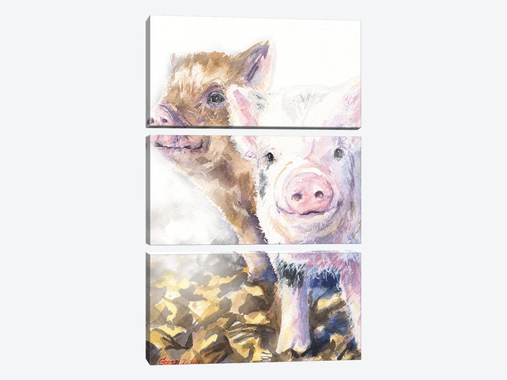Pig friends by George Dyachenko 3-piece Canvas Art Print