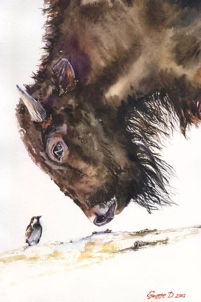 Bison & Buffaloes: Buffalo And Sparrow by George Dyachenko