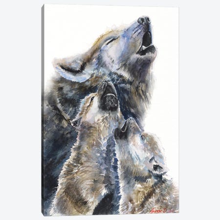 Wolf mother and her cubs Canvas Print #GDY292} by George Dyachenko Canvas Art Print