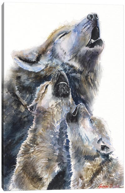 Wolf mother and her cubs Canvas Art Print - George Dyachenko