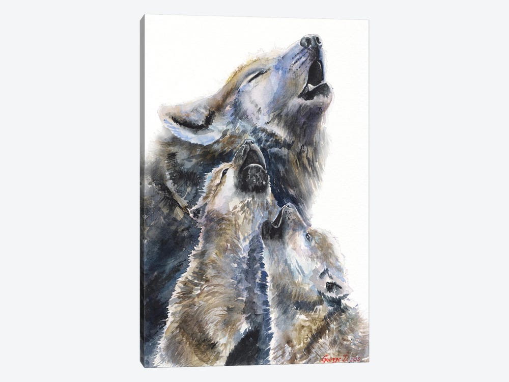 Wolf mother and her cubs by George Dyachenko 1-piece Canvas Artwork