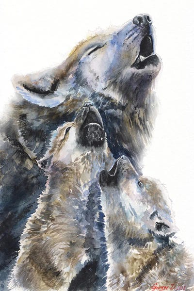 Wolves: Wolf mother and her cubs by George Dyachenko