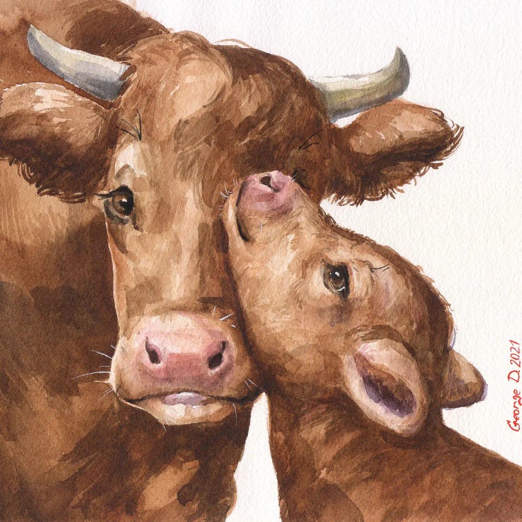 Cow Mother And Her Calf by George Dyachenko wall art