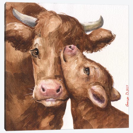 Cow Mother And Her Calf Canvas Print #GDY302} by George Dyachenko Art Print