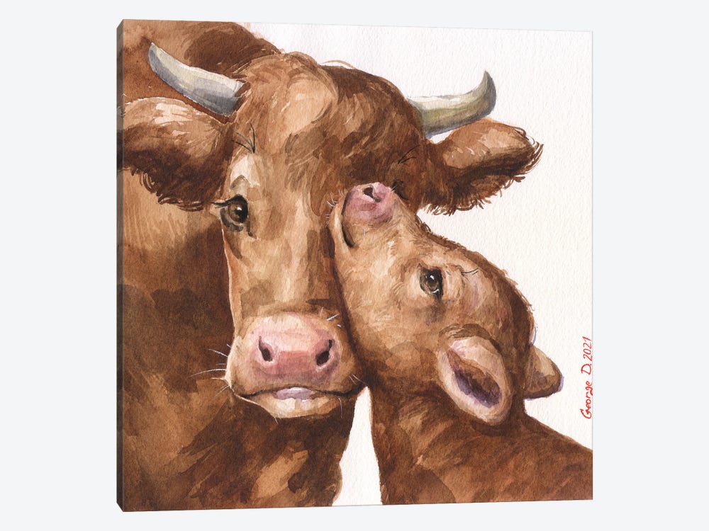 Cow Mother And Her Calf by George Dyachenko 1-piece Canvas Artwork