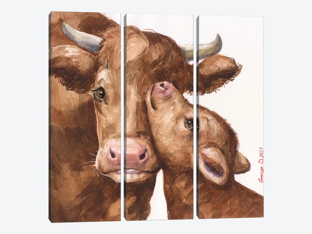 Cow Mother And Her Calf by George Dyachenko 3-piece Canvas Art