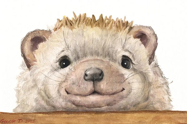 Hedgehogs: Hedgehog With Wood Fence by George Dyachenko