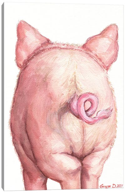Piglet Butt Canvas Art Print - Pig Art