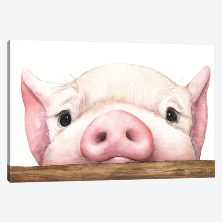 Piglet With Wood Fence Canvas Print #GDY315} by George Dyachenko Canvas Print