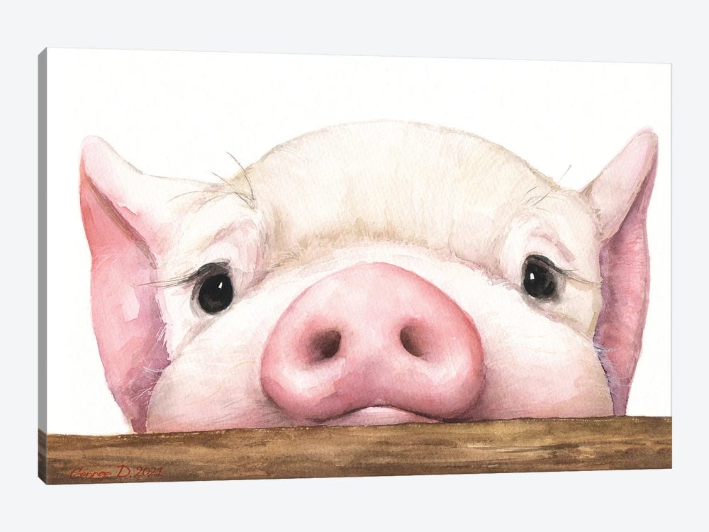 Piglet With Wood Fence by George Dyachenko 1-piece Canvas Artwork