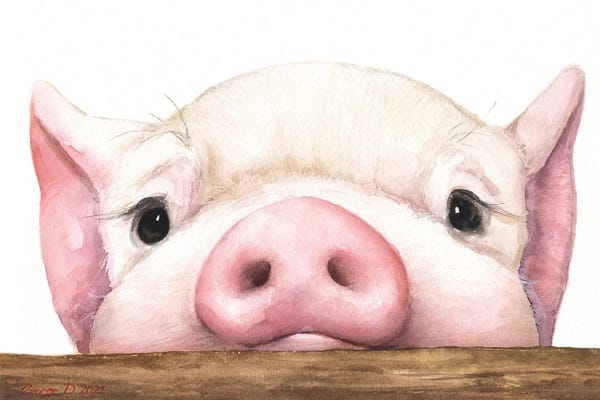Pigs: Piglet With Wood Fence by George Dyachenko