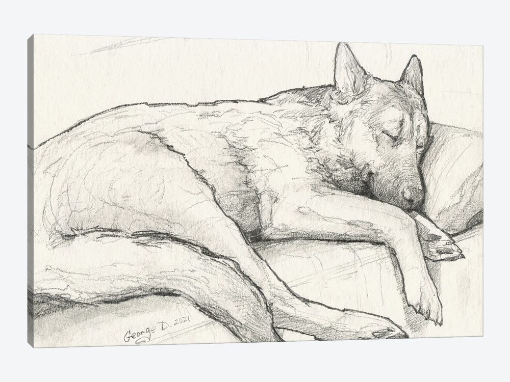 Sleeping German Shepherd Old Paper by George Dyachenko 1-piece Canvas Wall Art
