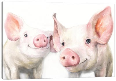 Two Friends Canvas Art Print - Pig Art