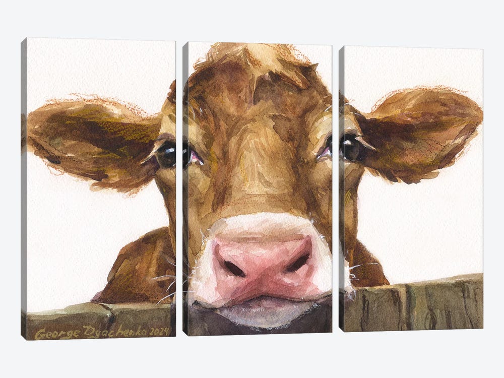 Cute Brown Calf by George Dyachenko 3-piece Canvas Art