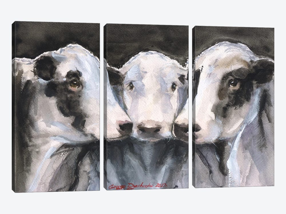 Three Cows by George Dyachenko 3-piece Canvas Print