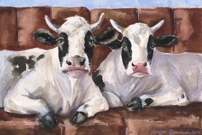 Two Cows On Sofa by George Dyachenko multi panel art