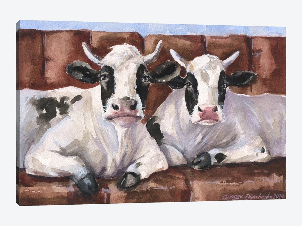 Two Cows On Sofa by George Dyachenko 1-piece Canvas Artwork