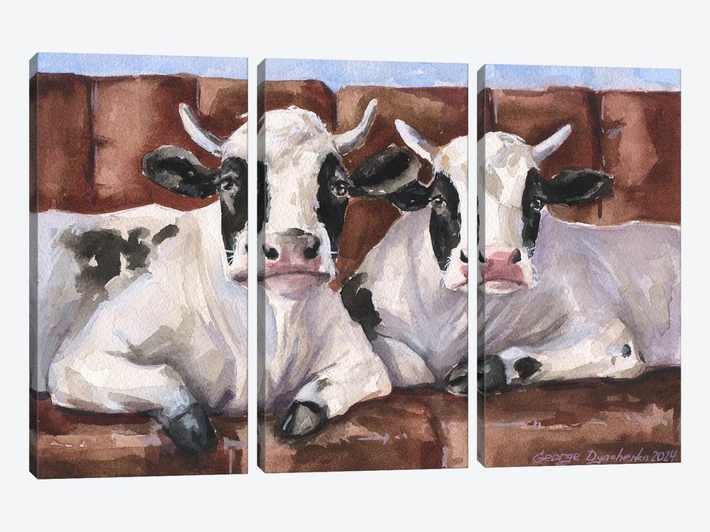 Two Cows On Sofa by George Dyachenko 3-piece Canvas Art