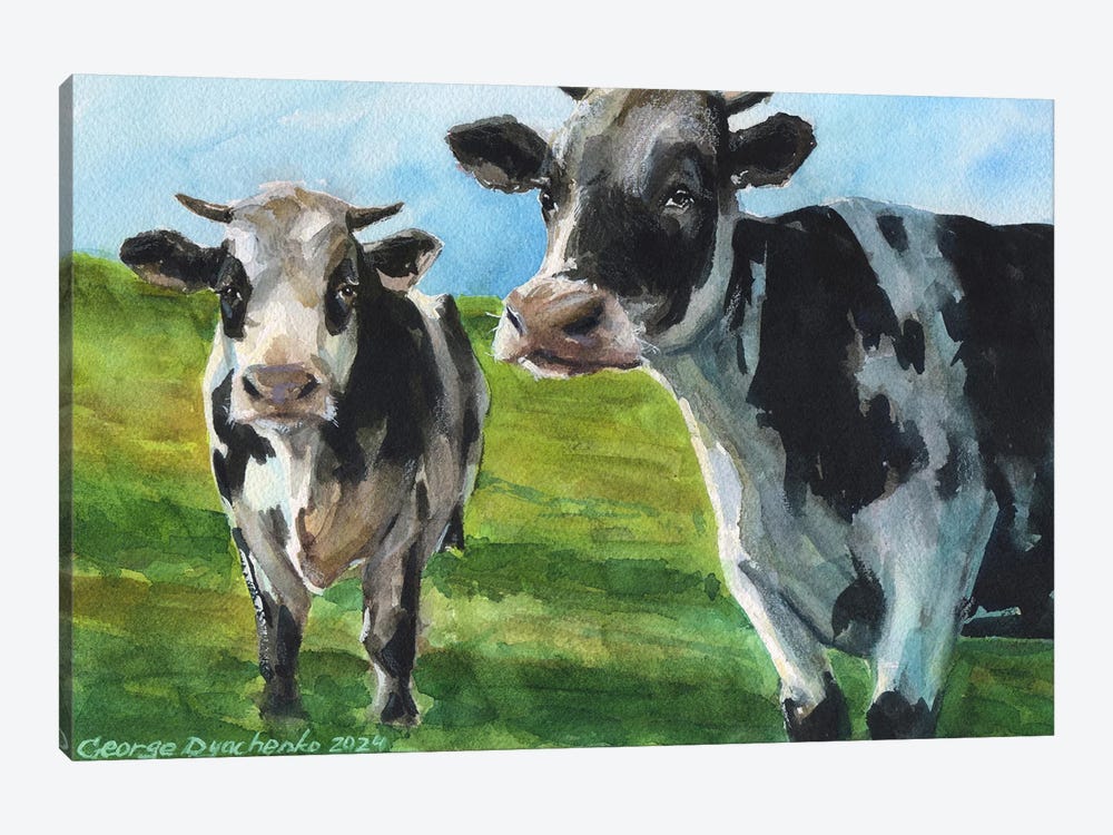 Two Cows On The Field by George Dyachenko 1-piece Canvas Print