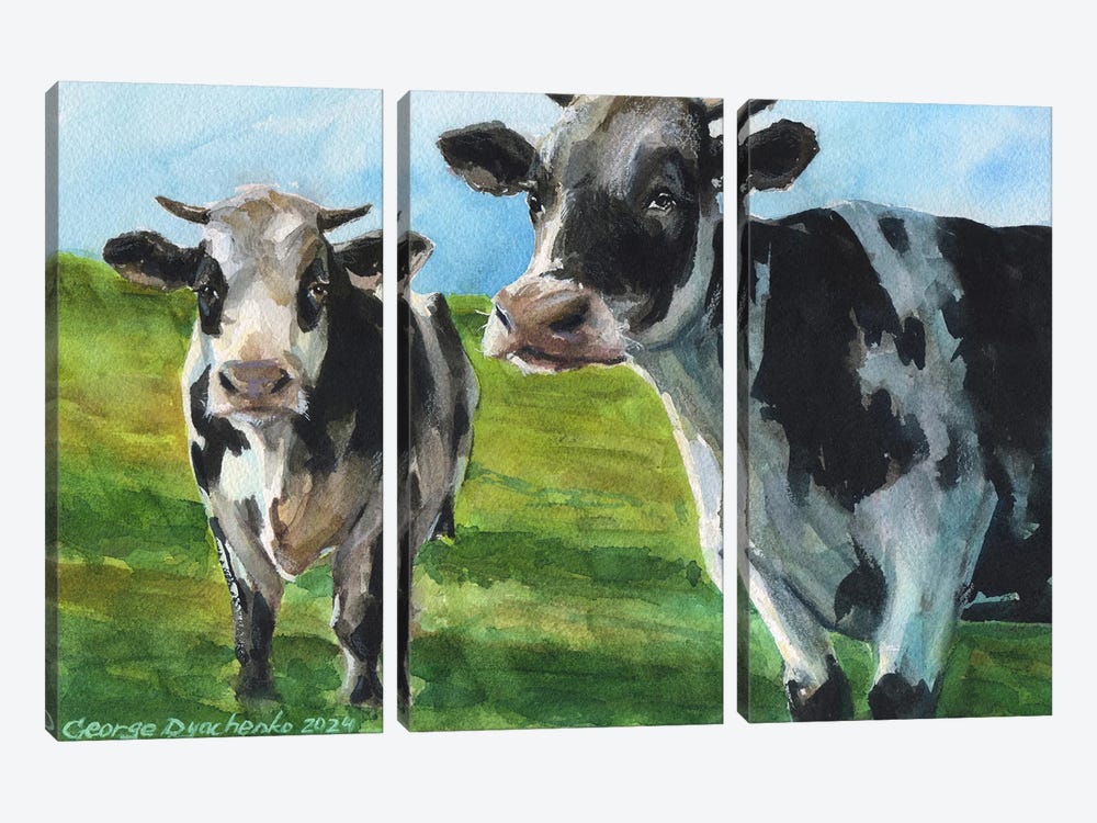 Two Cows On The Field by George Dyachenko 3-piece Canvas Print