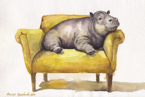 Hippopotamuses: Hippo On Chair by George Dyachenko