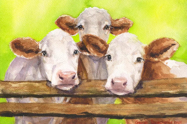 Three Cows Friends With Bg by George Dyachenko wall art