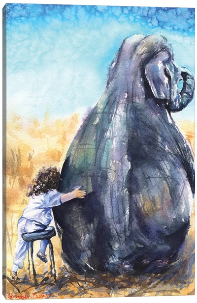 Child With Elephant Canvas Art Print - Friendship Art