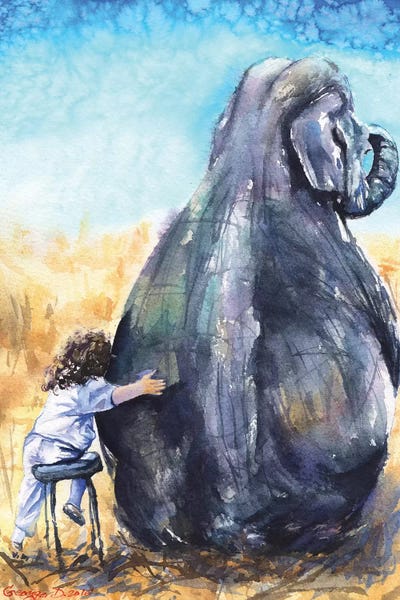 Kids Inspirational Art: Child With Elephant by George Dyachenko
