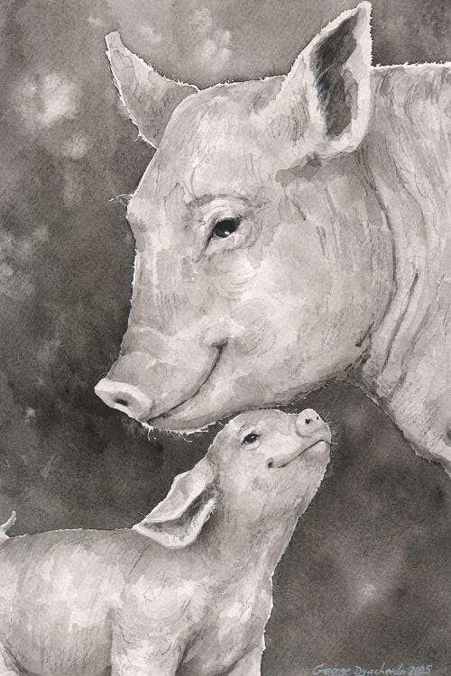 Pig And Her Little Piglet by George Dyachenko wall art