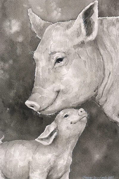 George Dyachenko: Pig And Her Little Piglet by George Dyachenko
