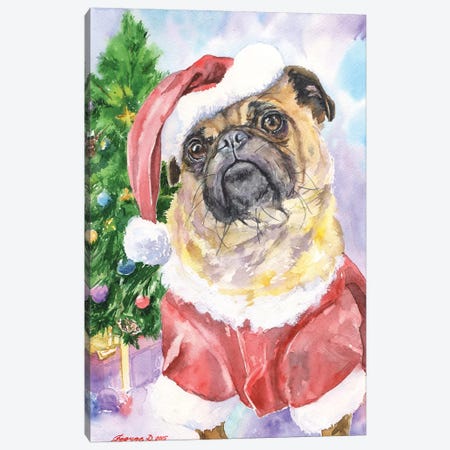 Christmas Pug Canvas Print #GDY40} by George Dyachenko Art Print